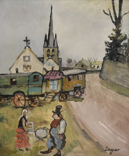 Celso Lagar — Personnages de cirque dans un village de Normandie