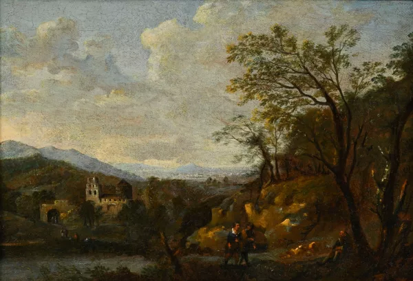 Gaspard Dughet — Attribué à Gaspard Dughet — Vue d'un fort animée