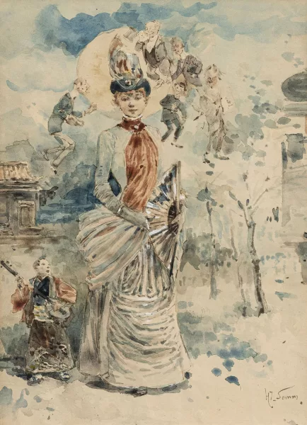 Henry Somm — Dame à l'éventail et personnages