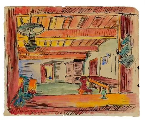 Max Pechstein — Interieur/Kneipenraum. Verso: Zwei Boote (Flundernfischerei)