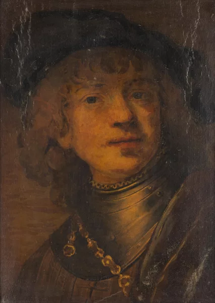 Rembrandt — Tronie of a Young Man in a Gorget and Cap