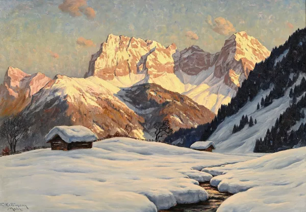 Erwin Kettemann — Montagne enneigée au coucher du soleil
