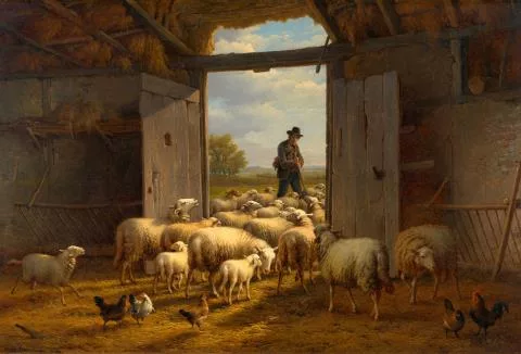 Eugène Verboeckhoven — Schafherde im Stall