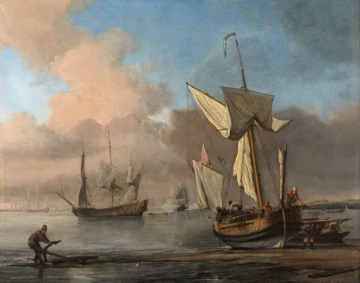 Willem Van de Velde le Jeune — Küstenlandschaft mit Schiffen, 1678