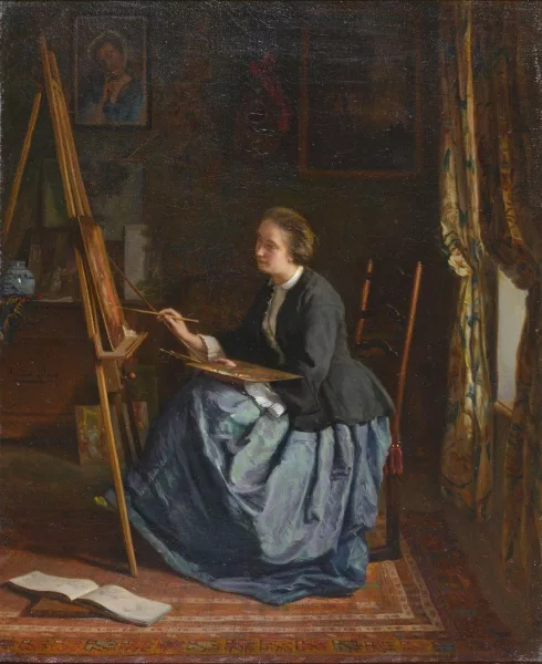 Armand Hubert Simon Leleux — Portrait de Madame Armand Leleux au chevalet
