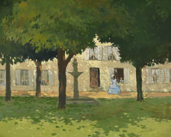 André Pécoud — Jeunes filles discutant à la fenêtre