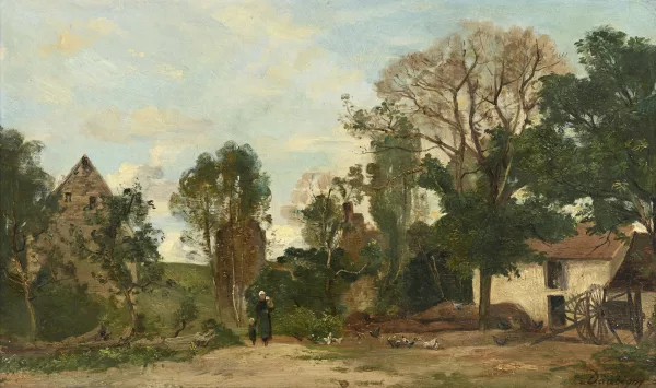 Charles-François Daubigny — Paysanne dans une cour de ferme,