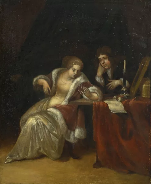 Frans van Mieris l'Ancien — Suiveur de Frans van Mieris — "Le choix des bijoux"