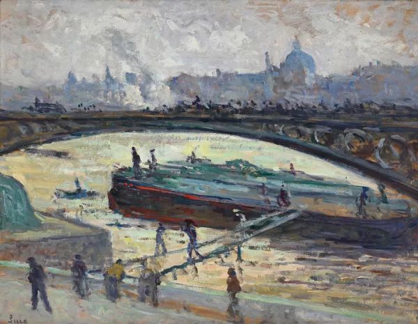 Maximilien Luce — Péniches et débardeurs sur la Seine