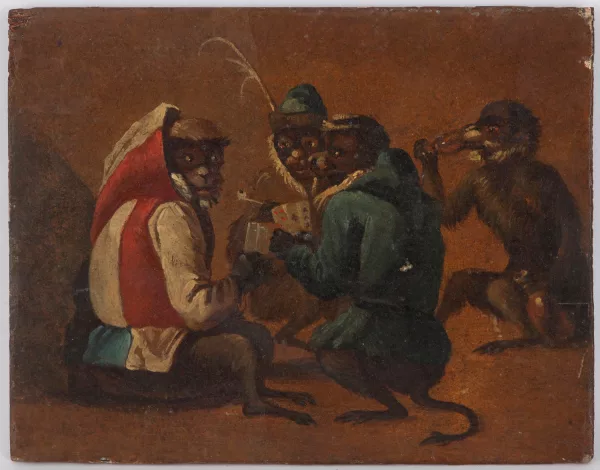 David Teniers le Jeune — Suiveur de David II Teniers — Singes jouant aux cartes