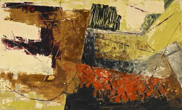 Arman — Composition jaune, rouge et noire
