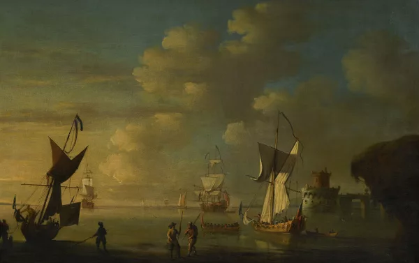 Peter Monamy — Yacht royal et autres navires sur la côte