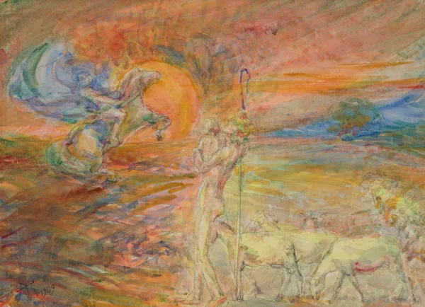 Thomas Moran — Attribué à Thomas Moran — Cavalier et berger,