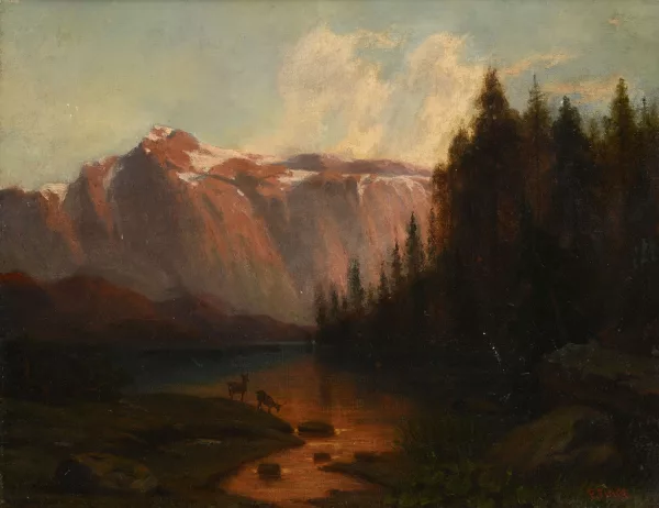 Emil Funk — Daims s'abreuvant au crépuscule