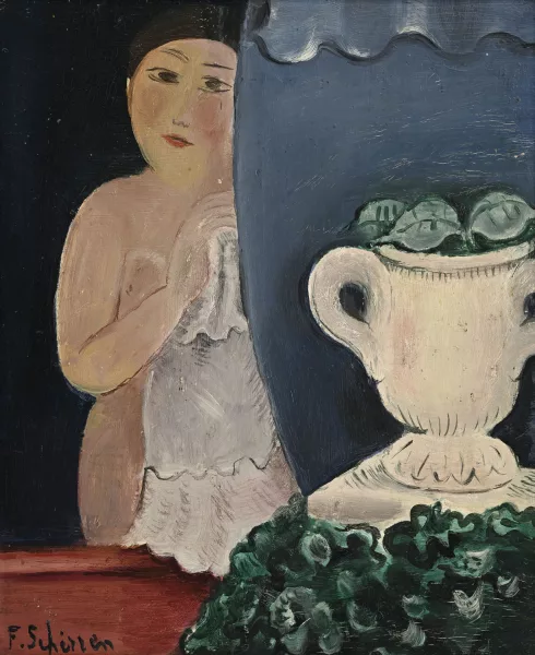 Ferdinand Schirren — Nu au rideau bleu,