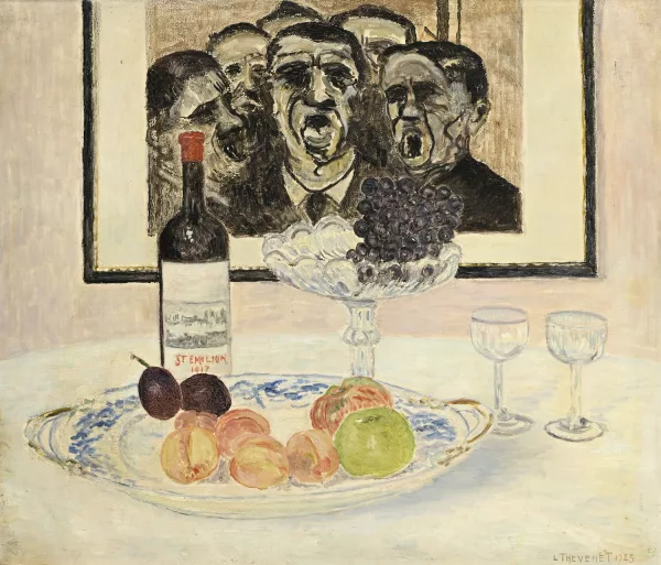 Louis Thevenet — Nature morte au St Emilion et aux fruits