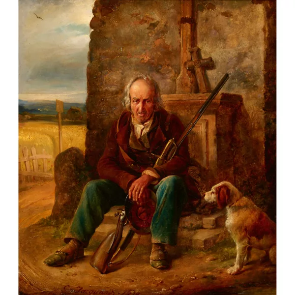Claudius Jacquand — Rastender Jäger mit Hund.