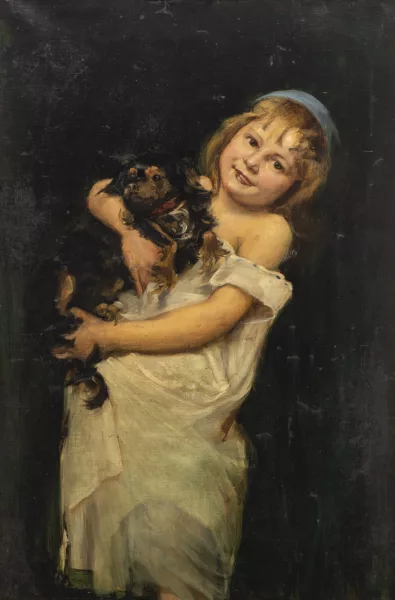 בריטון ריווייר — Attribué à Briton RIVIERE — Petite fille et son Cavalier King Charles