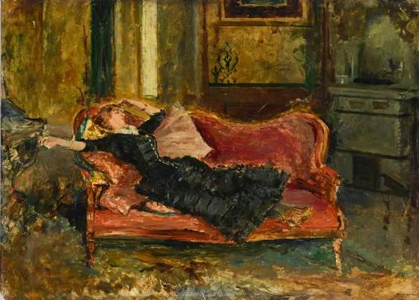 Marià Fortuny — Jeune femme allongée sur un canapé