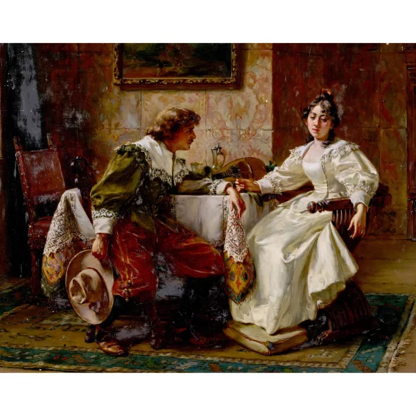 Albert Schroeder — Historisierendes Interieur mit Edelmann und Dame.