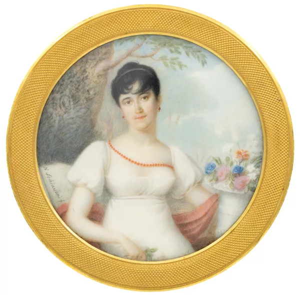 Natale Schiavoni — Portrait einer Dame neben einer mit Blumen gefüllten Vase