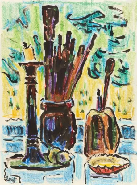 Karl Schmidt-Rottluff — Stillleben mit Pinselbecher und Kerzenleuchter (Atelierstillleben)