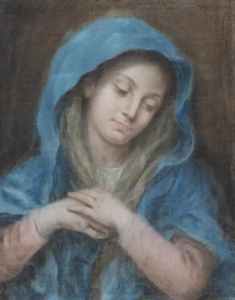 Bernardo Amiconi — Attribué à Bernardo AMICONI — Bernardo AMICONI (1825-c.1880) attr., 'Vierge au voile bleu'