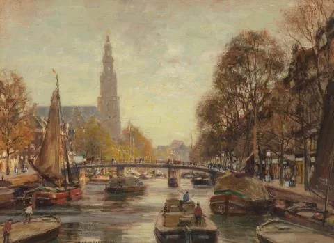 Heinrich Hermanns — Gracht in Amsterdam mit Blick auf die Westerkerk