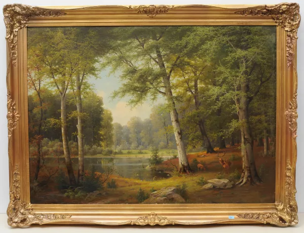 Jacobus Johannes van Poorten — Waldlandschaft mit Rehfamilie