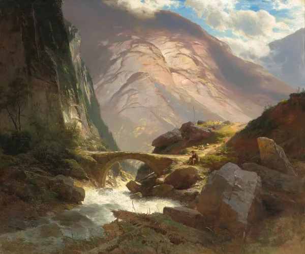 Leopold Heinrich Voescher — Attribué à Vöscher, Leopold Heinrich — zugeschrieben Gebirgslandschaft mit Bach