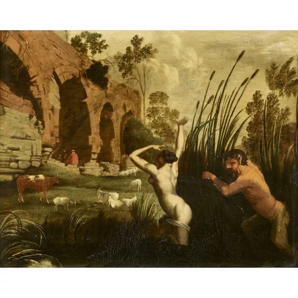 Bartholomeus Breenbergh — Entourage de BARTHOLOMEUS BREENBERGH — Nymphe von Satyr verfolgt.