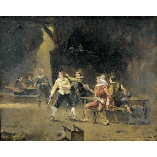 Camillo Innocenti — Intérieur de taverne avec mousquetaires se disputant