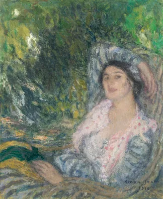 Edmond Aman-Jean — Portrait de femme dans un jardin, 1916