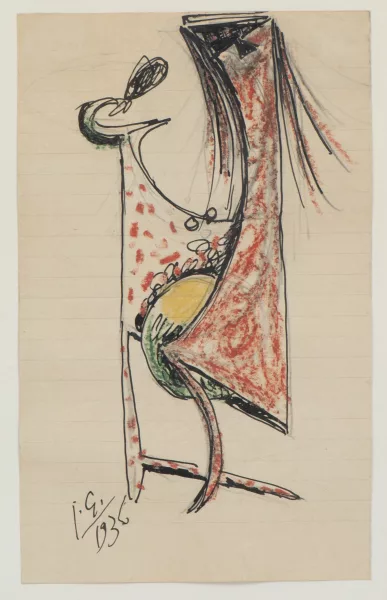 Julio González — Julio GONZALEZ (1876-1942), Composition, Encre et crayons de couleur
