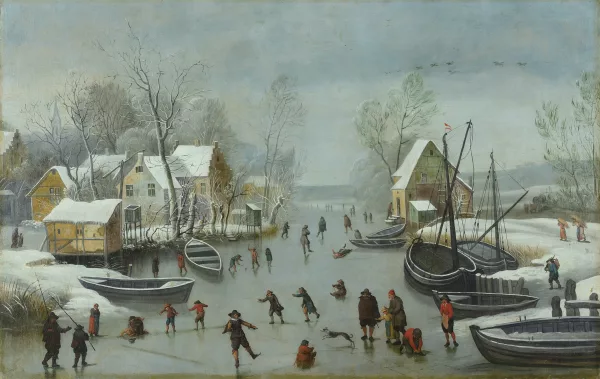 Jan Wildens — Attribué à Wildens, Jan — zugeschrieben Eisvergnügen auf einem zugefrorenen Kanal