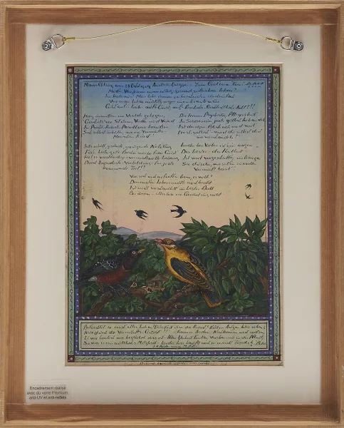 Josef Karl Rädler — Homme barbu à la pipe et oiseaux branchés