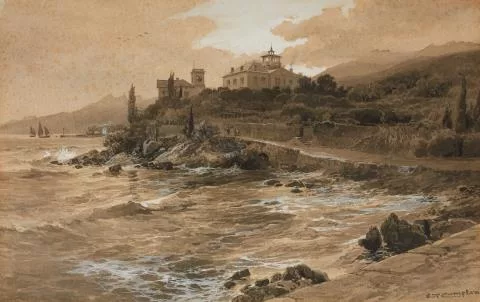 Edward Theodore Compton — Küstenansicht mit einer Villa