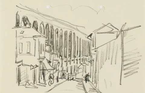 Lyonel Feininger — Straße und Viadukt in Meudon bei Paris