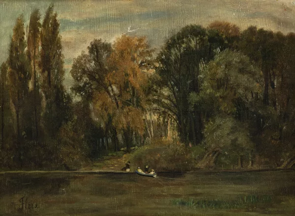 Camille Flers — Paysage animé au bord d'un lac