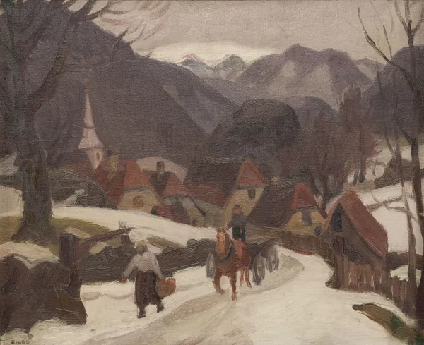 Jules-Émile Zingg — Chariot à l’entrée du village sous la neige