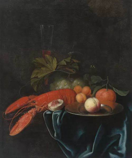 Johannes Borman — Stillleben mit Hummer, Kelchglas und Früchten