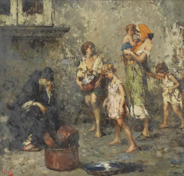 Vincenzo Irolli — Scène avec jeunes mendiants sous une fenêtre