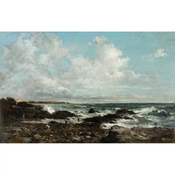 Charles-François Daubigny — Veduta costiera con raccoglitrici di gamberetti