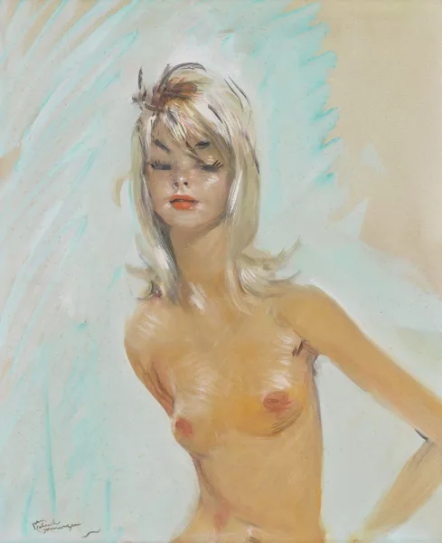 Jean-Gabriel Domergue — Femme nue sur fond bleu