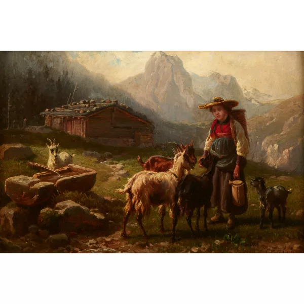 Gustav Jacob Canton — Contadina con capre su un alpeggio