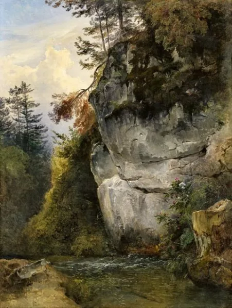 Friedrich Gauermann — Bloc rocheux au bord d’un ruisseau