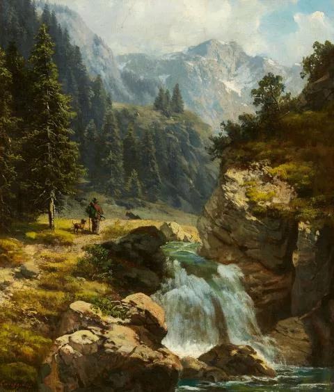 Ludwig Correggio — Gebirgslandschaft mit Wasserfall