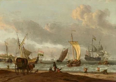 Abraham Storck — Ufer- und Meereslandschaft mit Schiffen und Figuren