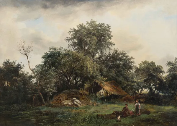 André Jolivard — Landschaft mit Bauern und Heuhaufen