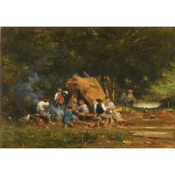 Adolphe Pierre Leleux — Hommes autour du feu de camp.